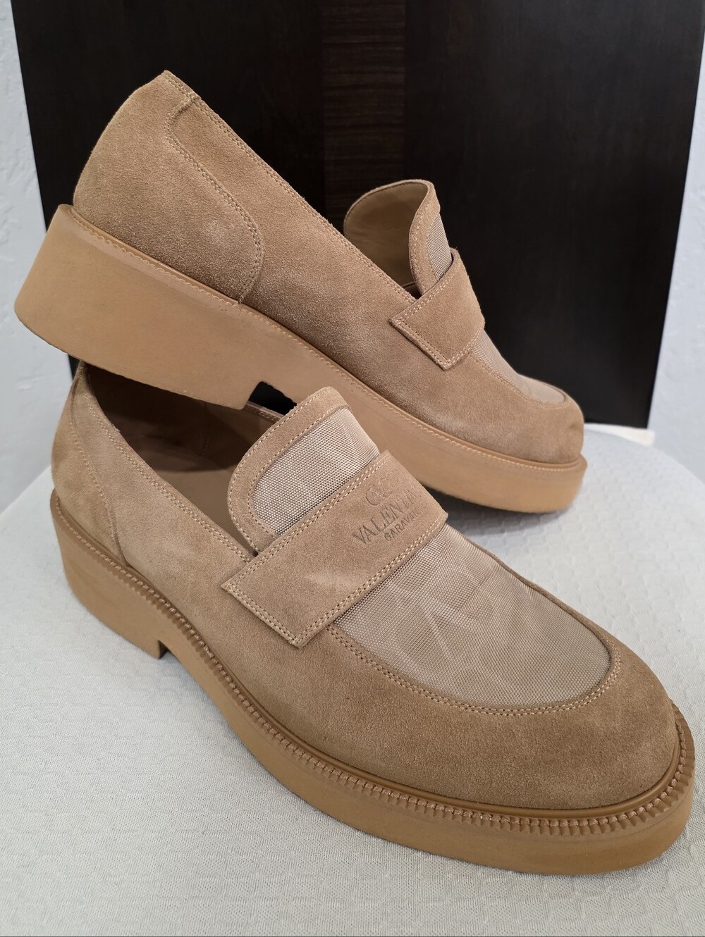 Valentino Garavani Tan Suede Penny Loafers